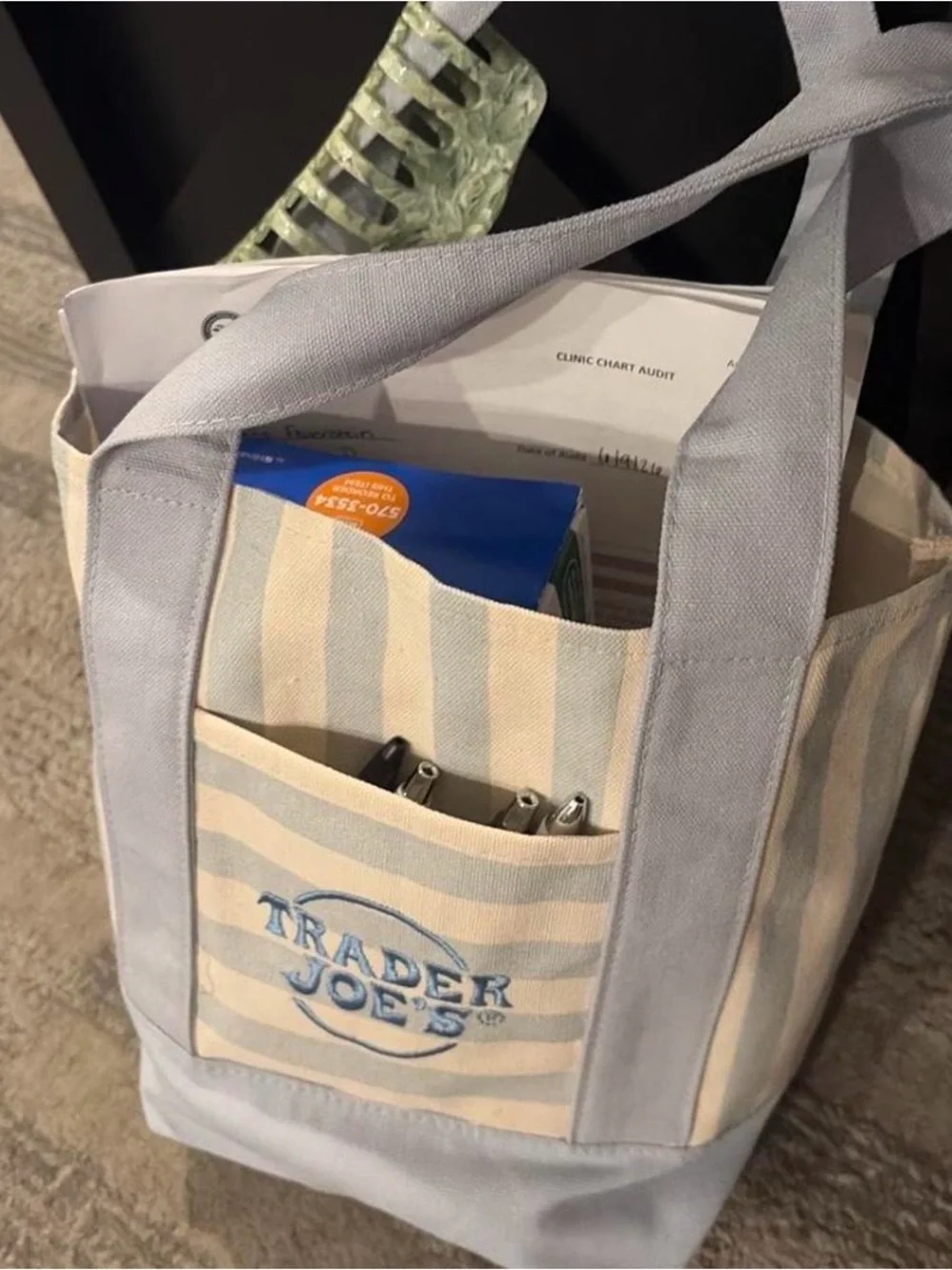 Blue & Cream Striped Canvas Tote Bag